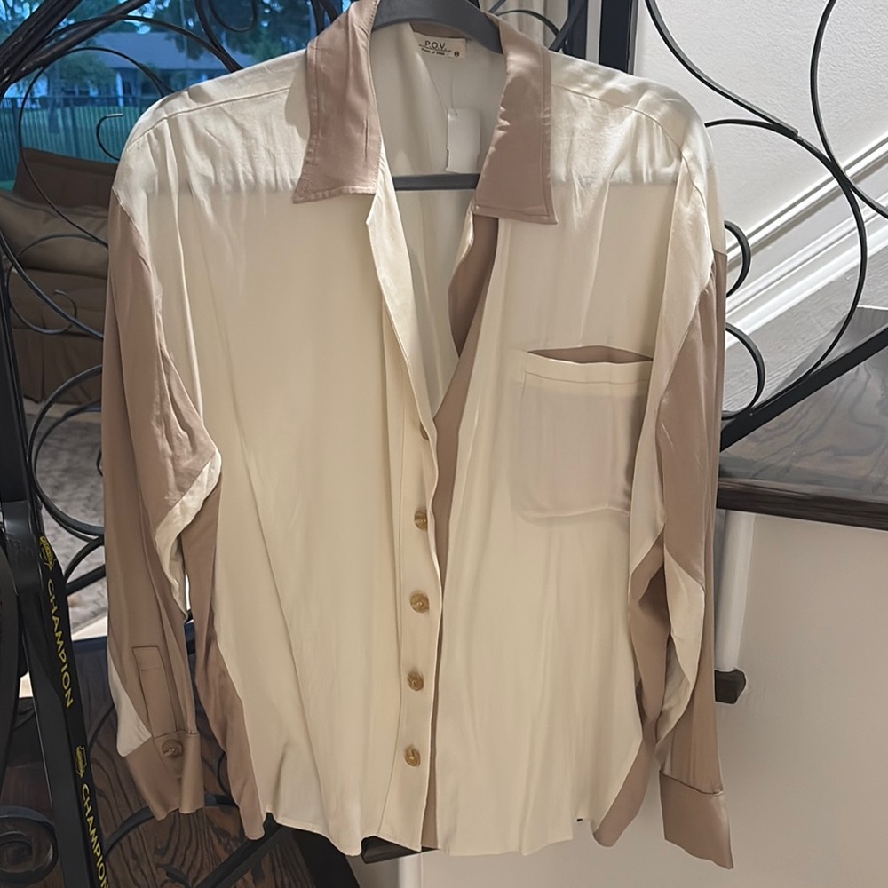 Beige and Cream Button Down Shirt.  Size medium.